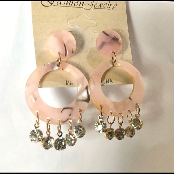 Fashion Jewelry Fairy Goth Pink Marbled Rhinestone Dangle Earrings - Picture 4 of 5